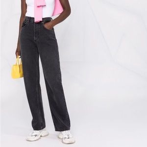 Black high-waist straight leg denim